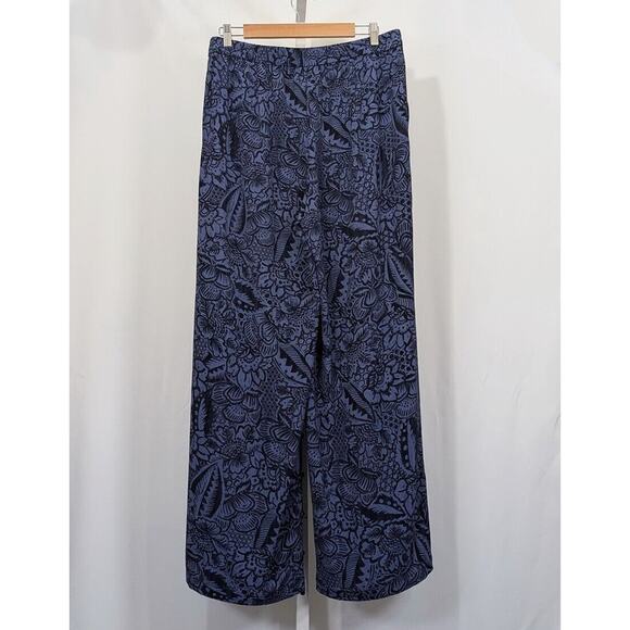 Linea by Louis Dell'Olio Pants Black Blue Floral Print Wide Leg Misses Size M - Picture 3 of 6